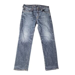 American Eagle Blue Jeans Original Straight 34x30 Actual Whiskers Honeycomb Fade